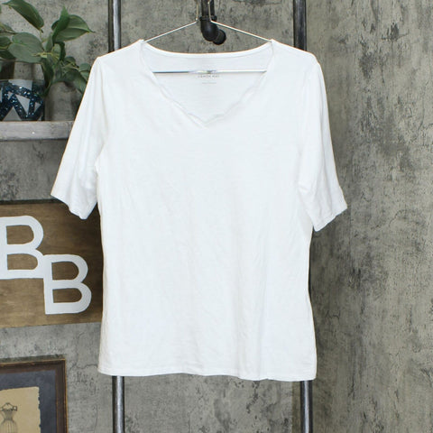 Lemon Way Women's Scalloped Edge Slub Knit Top White Medium