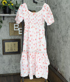 Private Label Women's Cosette Smocked Puff Sleeve Dress White / Pink M