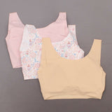Rhonda Shear 3 Pack Body Bras With Removable Pads Pink/ Paisley/ Nude Small