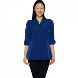 Denim & Co. Women's Roll Tab Sleeve Button Front Soft Utility Tunic Blouse