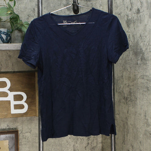 DG2 by Diane Gilman Women's Mesh Insert V Neck T-Shirt Navy Small