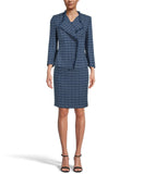 Kasper Women's Open Front Tweed Fringe Blazer Jacket Navy Large