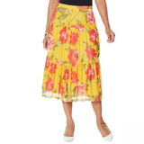 Nina Leonard Women's Printed Power Mesh Tiered Skirt Mustard Multi Yellow XL