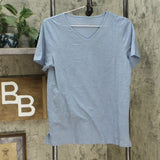 DG2 by Diane Gilman Short Sleeve Mesh Insert V Neck T-Shirt Chambray Small