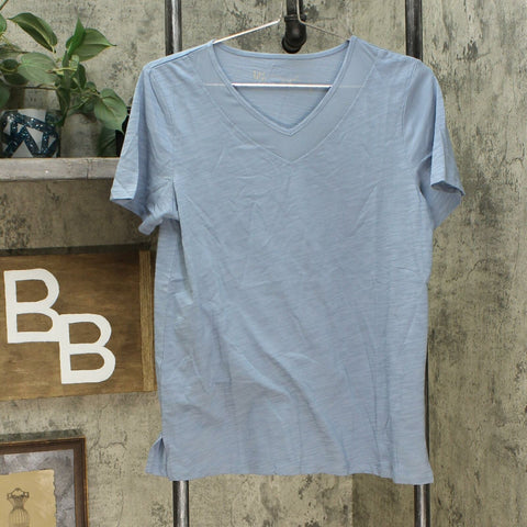 DG2 by Diane Gilman Short Sleeve Mesh Insert V Neck T-Shirt Chambray Small