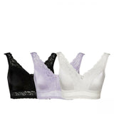 Rhonda Shear 3 Pack "Betty" Pin Up Bra with Pads Purple Multi Medium