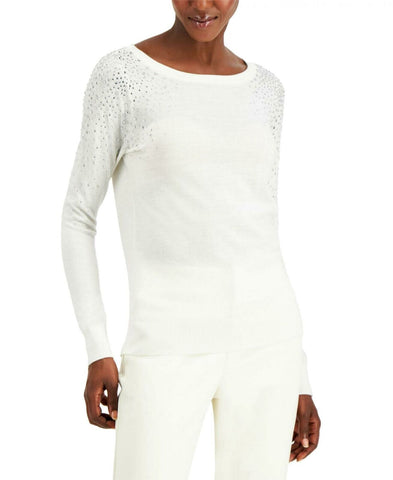 INC International Concepts Women's Rhinestone Shoulder Sweater