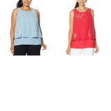 DG2 by Diane Gilman Women's Plus Size Embroidered Mixed Media Tank Top