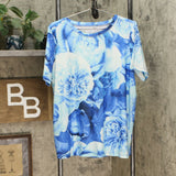 DG2 by Diane Gilman Women's Knit All Over Printed T-Shirt Blue Large