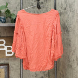 DG2 by Diane Gilman Women's Ruffle Sleeve Crinkle Knit Top