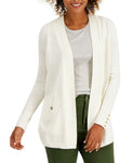 Charter Club Women's Solid Curved Hemline Cardigan Sweater Cloud Large