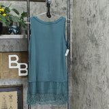 LOGO by Lori Goldstein Petite Satin And Lace Trim Knit Tank Top