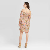 Xhilaration Women's Floral Print Long Sleeve Smocked Top Mini Dress