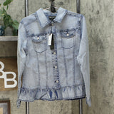 DG2 by Diane Gilman Women's Ruffle Hem Stretch Denim Jean Jacket