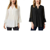 Charter Club Women's Double Ruffle Solid Pintuck Blouse