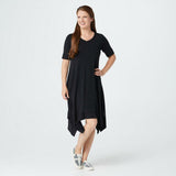 LOGO by Lori Goldstein Lounge Handkerchief Hem Jersey Dress Black XL