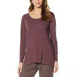 Modern Soul Women's Long Sleeve Asymmetric Slit Top Brown Purple Large