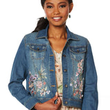 LaBellum by Hillary Scott Women's Embroidered Button Front Denim Jacket