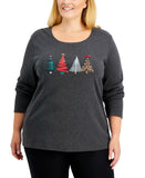 Karen Scott Plus Size Embellished Long Sleeve Christmas Knit Top