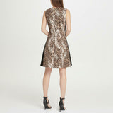 DKNY Women's Scuba Colorblock Animal Print Fit and Flare Dress