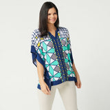 Susan Graver Plus Size Printed Neck Ties Liquid Knit Scarf Top