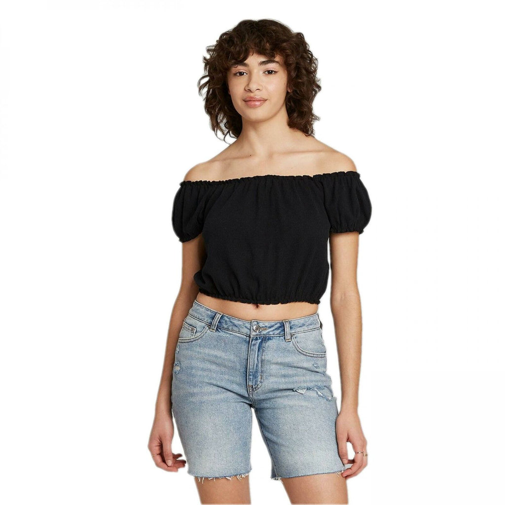 Wild Fable Women's Puff Short Sleeve Ribbed Cropped Top