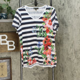 DG2 by Diane Gilman Burnout Printed And Embellished Top Navy Stripe Large