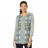 DG2 by Diane Gilman Women's Plus Size Asymmetric Hem Mixed Media Top