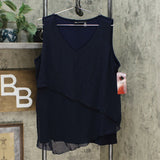 Nina Leonard Women's Plus Size Sleeveless Mixed Media Tiered Tank Top