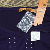 Belldini Plus Size Studded Pleated 3/4-Sleeve Knit Top