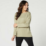 Denim & Co. Studio Bateau Hi-Low Long Sleeve Ponte Knit Top Olive Large