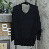 Peace Love World Women's Double V-Neck Dolman Sleeve Blouse with Tie
