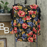 Susan Graver Women's Printed Liquid Knit Top With Lace Chiffon Detail