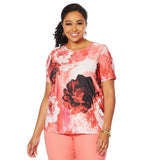 DG2 by Diane Gilman Women's Plus Size Short Sleeve Floral Printed T-Shirt