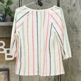 Lemon Way Women's Tie Tassel Front Embroidered Peasant Blouse