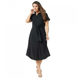 Du Jour Women's Button Front Shirt Midi Dress With Tie Detail