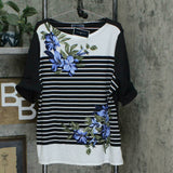 Karen Scott Plus Size Floral Print Striped Knit Top