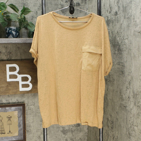 DG2 by Diane Gilman Women's Slub Burnout Pocket T-Shirt Khaki Plus 1X