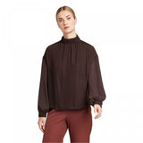 Prologue Women's Long Sleeve High Neck Mixed Media Blouse