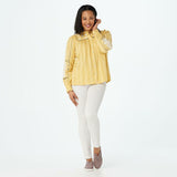 LOGO by Lori Goldstein Lavish Embroidered Textured Woven Blouse