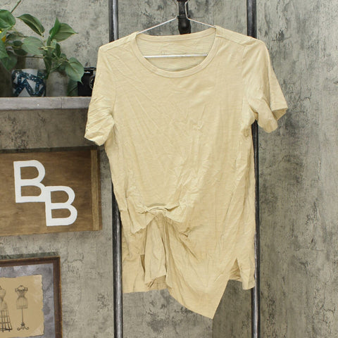 DG2 by Diane Gilman Draped And Gathered Knot Side T-Shirt Sand Small