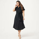 NWT Du Jour Plus Size Button Front Shirt Midi Dress With Tie Detail 1X