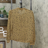 Who What Wear Women's Leopard Print Long Sleeve Banded Collared Blouse