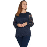Martha Stewart Plus Size Scallop Hem Long Sleeve Corded Lace Top
