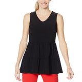Nina Leonard Women's Sleeveless V Neck Tiered Tunic Top Black XL