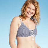 Xhilaration Women's Striped Lace Up Front Bralette Bikini Top