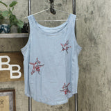 DG2 by Diane Gilman Women's Embroidered Star Tank Top Chambray Large