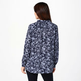 NWT Susan Graver Women's Printed Woven Long-Sleeve Pullover Top Small