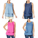 DG2 by Diane Gilman Women's Plus Size SoftCell Chambray Easy Tank Blouse