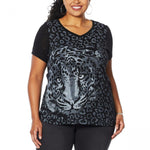 DG2 by Diane Gilman Women's Plus Size Burnout Printed And Embellished Top